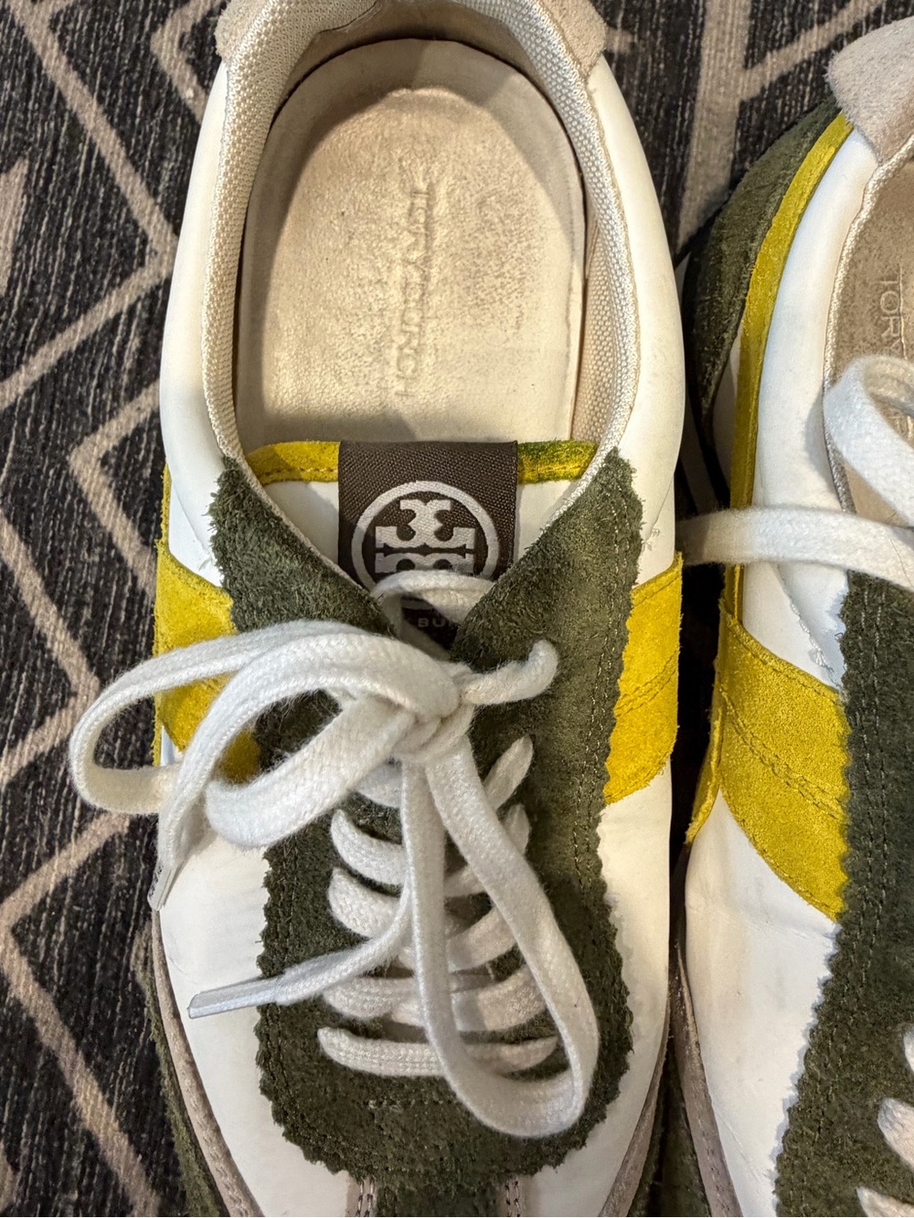 Tory Burch Hank Colorblock Suede Leather Sneakers Olive Green Yellow Size 7M - Picture 2 of 8